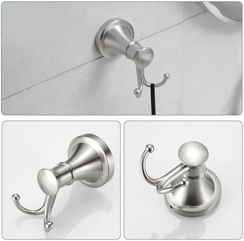 Hoimpro Brushed Nickel 4-Piece Bathroom Bath Set, Wall Mount Bathroom Hardware Fixture (Adjustable Towel Bar Rack, Towel Ring Holder, Paper Towel Holder, Double Towel Hook), Bathroom Accessories - Image 6