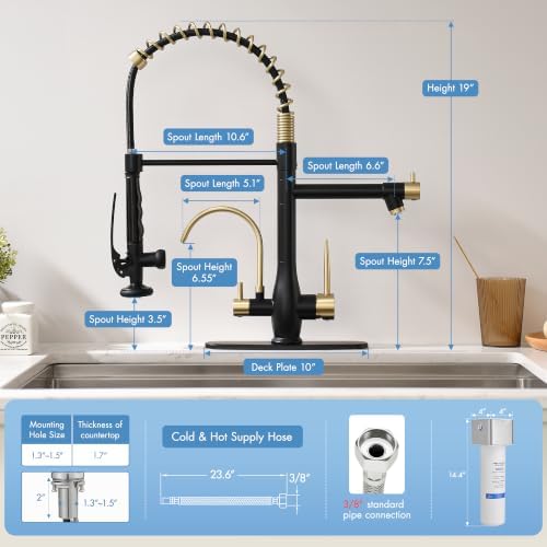 GIMILI 3 in 1 Black and Gold Kitchen Faucet with Water Filter System - Image 3