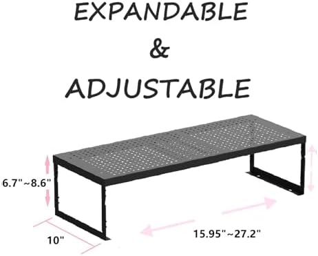 Stackable Expandable Metal Shelf Organizer - Adjustable Wire Storage Rack with Holes for Kitchen, Bathroom, Cabinet, Office - Space Saving, Durable & Sturdy Design（2PACKS/Large/Black - Image 3