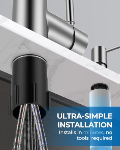 WEWE Kitchen Faucet with Soap Dispenser Set, Pull-Down, Brushed Nickel - Image 7