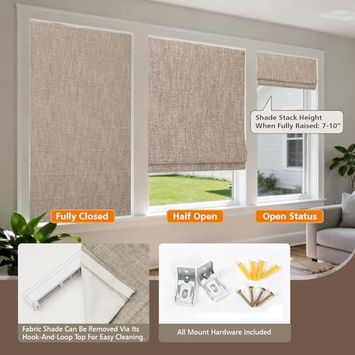 Aimnid Custom Cordless Roman Shades for Windows, Blackout Light Filtering Roman Blinds, Room Darkening Privacy Fabric Roman Window Shades for Home Living Room, Bedroom, French Doors, Sand - Image 6