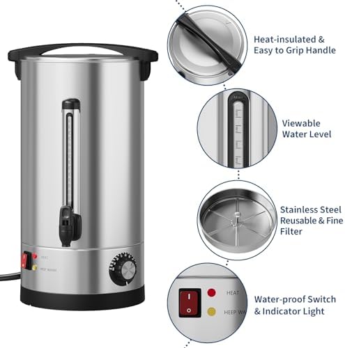 70 Cup Coffee Urn, 10 l Large Commercial Coffee Maker, Percolator Pot Dispenser with Double-Wall Stainless Steel, Electric Hot Water Dispenser Coffee Dispenser for Wedding,Catering, Events - Image 3