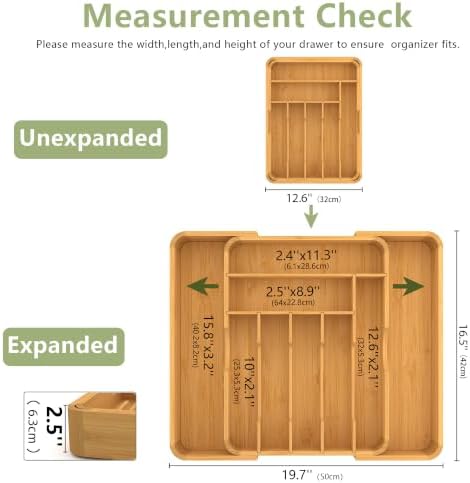 Suli Extra Large Silverware Drawer Organizer,Expand 12.6in to 19.7in,Bamboo - Image 2
