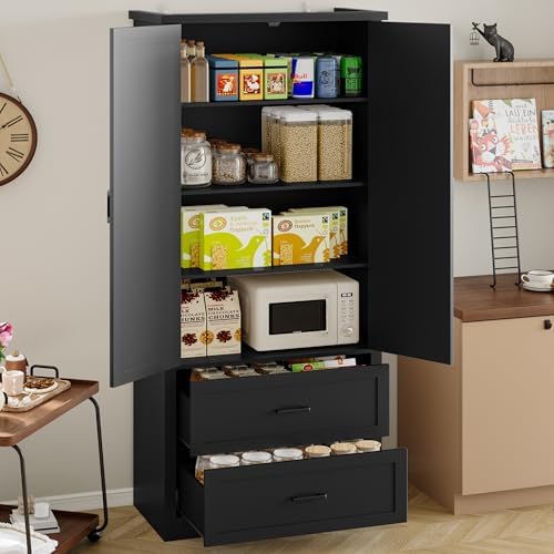 BORNOON Pantry Organizers and Storage Cabinet, 71” Barn Door Black Kitchen Cabinet with Drawers and Adjustable Shelf, Tall Pantry for Kitchen, Dining Room, Living Room, Bathroom and Office - Image 3