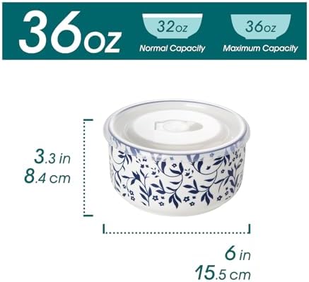 vancasso 36 Oz Ceramic Serving Bowls with Lids Set of 4, Porcelain Lunch Bowls with Lids for Food Storage, Prep Bowl for Kitchen, Microwave & Dishwasher Safe,Series SELENE - Image 2