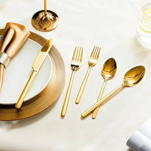 KINGSTONE Gold Silverware Set, 60 Piece Flatware Cutlery Set for 12, 18/10 Stainless Steel Silverware Mirror Polished Dishwasher Safe for Home, Restaurant, Wedding, Party(Gold, 60 pieces for 12) - Image 5
