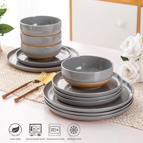 AmorArc Dinnerware Sets for 4, 12 Pieces Ceramic Plates and Bowls Set - Image 6