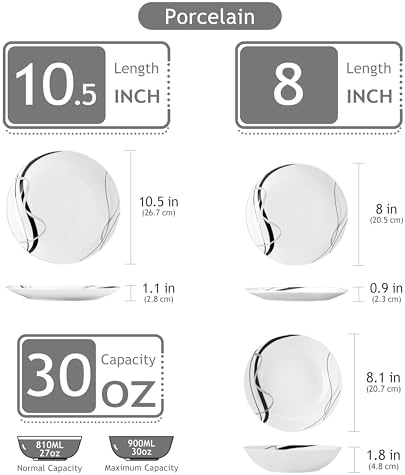 VEWEET Porcelain Dinnerware Sets for 6, 18 Piece Plates Bowls Set, FIONA - Image 2