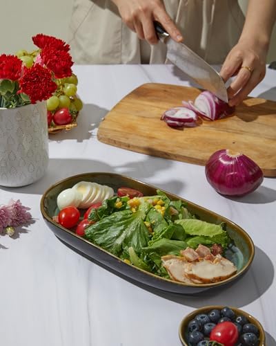 12" Deep Serving Platters, Stoneware Party Tray Set for Entertaining, Microwave Safe Large Platter for Fruit/Cheese/Cookie/Sushi/Appetizer, Ceramic Serving Trays Plates of 4, Aurora Green - Image 5