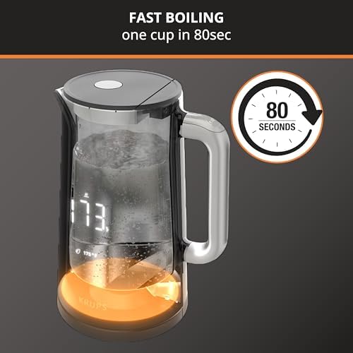 KRUPS Smart Temp Electric Kettle: 1.7L Capacity, 5 Precise Temperature Settings, Digital Display, Cool-Touch Exterior, Cordless Design for Tea and Coffee Lovers - Image 2