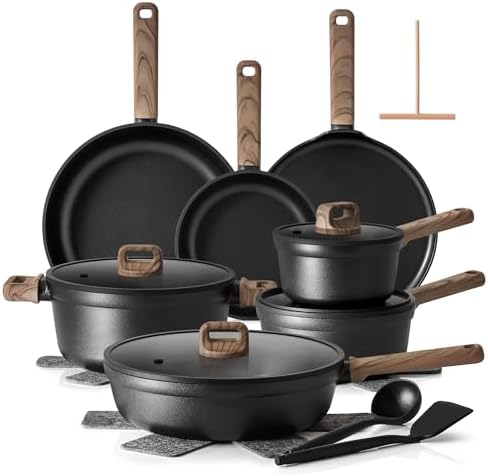SENSARTE 20Pcs Nonstick Pots and Pans Set, Black Titanium Cookware Set by SENSARTE