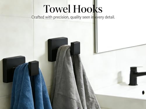 6-Pieces Bathroom Hardware Set Matte Black Bathroom Accessories Set SUS304 Towel Bar Set Includes Towel Bar 24&16 Inch+Towel Holder+Toilet Paper Holder+2 Towel Hooks (6, Matte Black, 24 Inch) - Image 5