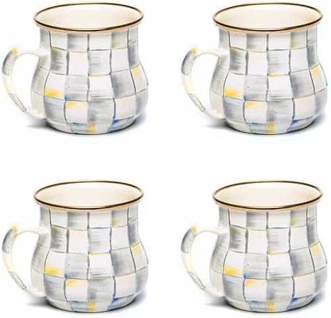MACKENZIE-CHILDS Enamel Mug Set, Gray-and-White Sterling Check by Unknown
