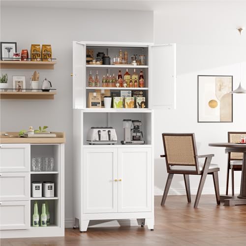 COFaR 69" Pantry Cabinet, Metal Storage Cabinet with 2 Glass Doors, White - Image 2