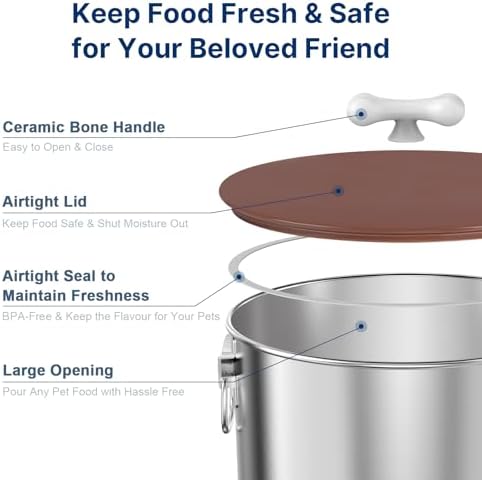 Paw Libero 35 Lbs Stainless Steel Dog Food Storage Container with Airtight Lid & Ceramic Bone Handle, Large Metal Dog Food Bin for Dogs & Cats, Keep Fresh, Easy to Clean - Image 4