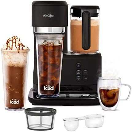 Mr. Coffee 3-in-1 Single-Serve Iced and Hot Coffee/Tea Maker with Blender with Reusable Filter, Scoop, Recipe Book, 2 Tumblers, Lids and Straws, Black by MrCoffee