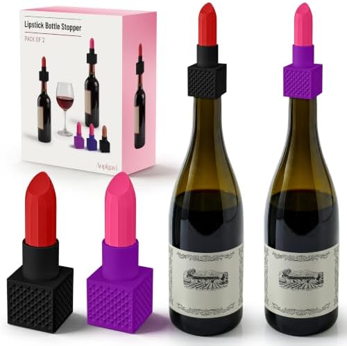 2‑Pack Silicone Wine Stoppers, Lipstick Shaped Bottle Stoppers by Aopigavi