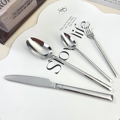 Silverware Set for 4 Modern 16 Piece 18/10 Stainless Steel Square Flatware Set Nice Weight Mirror Polished Kitchen Utensils Cutlery Sets for Home Restaurant Wedding Tableware Dishwasher Safe - Image 3