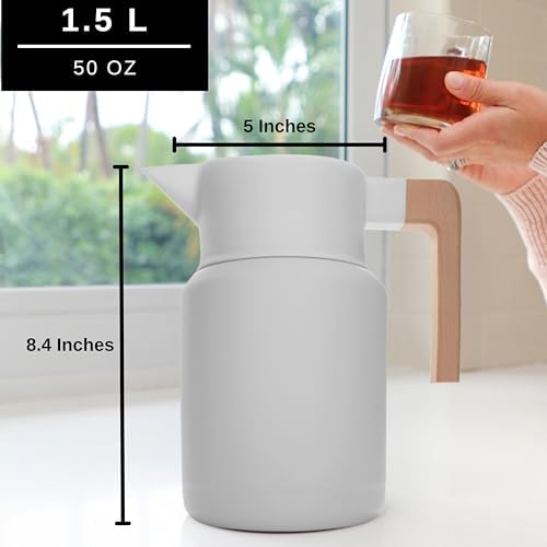 Hastings Collective Thermal Coffee Carafe 50 Oz - Large Stainless Steel Insulated Carafe - 1.5 Liter Double Walled Vacuum Thermos Coffee and Beverage Dispenser with Tea Infuser and Strainer (White) - Image 5