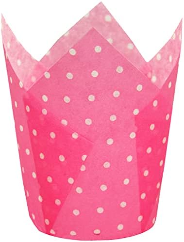QLSmypkg Large Muffin Greaseproof paper Baking cupcake cups, 2-1/4" x 4" Pink printed with Polka Dot Tulip Baking Cup(Large) (125pcs) by QLSmypkg
