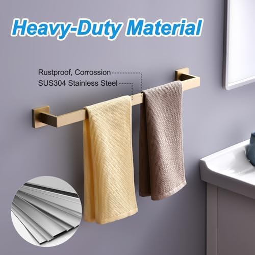 Bath Towel Bar, 24-Inch Towel Racks, Square Thicken Towel Holder, Wall Mounted Shower Towel Rail Hanger, Stainless Steel,Bathroom Accessories (Brushed Gold, 1 Pack) - Image 2