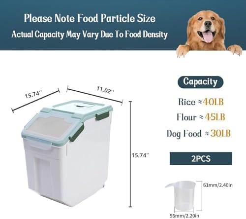AnRui 50LB Airtight Rice Storage Bin, Plastic Grain Dispenser, 2Pcs, Green - Image 2