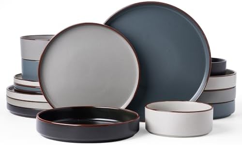 Famiware Nebula Ridge 16-Piece Dinnerware Set with Pasta Bowls, Multi-color by Famiware
