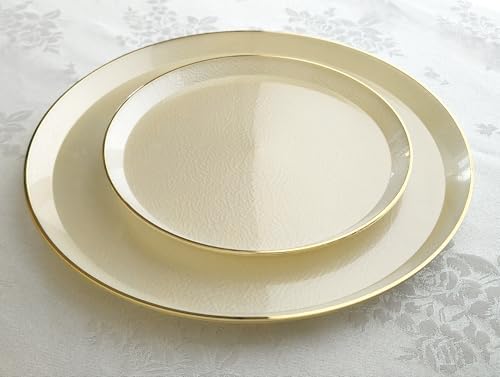 " OCCASIONS " 240 Plates Pack,(120 Guests) Heavyweight Premium Disposable Plastic Plates Set -120 x 10'' Dinner + 120 x 7'' Salad/Dessert (Reef - Ivory & Gold) - Image 6