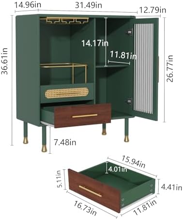 ARTPOWER Modern Coffee Bar Cabinet with Pull-Out Wine Storage, Green - Image 2