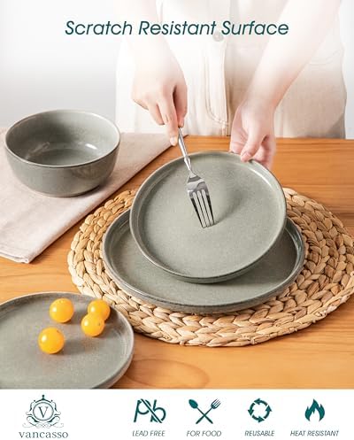 vancasso ANYA 18 Pieces Plates and Bowls Set, Stone Grey Dinnerware Sets, Reactive Glaze Dishes Set for 6, Ceramic Dishware Sets Kitchen Dinner Set, Microwave & Dishwasher Safe - Image 4