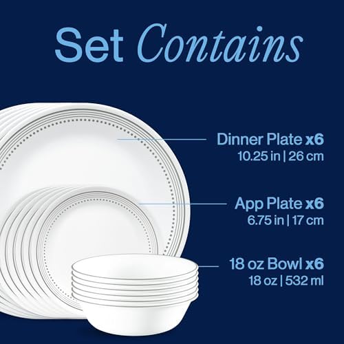 Corelle Vitrelle 18-Piece Service for 6 Dinnerware Set Triple Layer Glass and Chip Resistant, Lightweight Round Plates and Bowls Set, Mystic Gray - Image 3