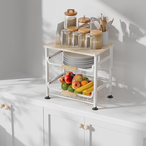 NiuYichee 3-Layer Kitchen Fruit Storage Basket Snack Rack, countertop Storage Rack, Stackable Storage Rack with Desktop, Pull-Out Hollow Metal Storage Basket with Handle, Kitchen Organizers & Storage - Image 2