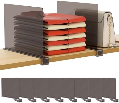HBlife 8 Pack Grey Shelf Dividers, Vertical Purse Organizer for Closet Perfect for Sweater, Shirts, Handbags in Bedroom and Kitchen, Adjustable Acrylic Bookshelf for Organization by HBlife