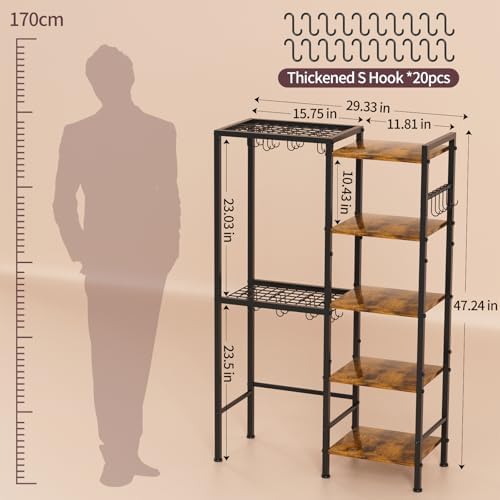 5-Tier Pot and Pan Organizer Rack with Hooks, Heavy-Duty Kitchen Storage Shelf for Cookware, Dishes, and Utensils, Freestanding Metal Pot Rack Organizer for Kitchen, Pantry, or Dining Room - Image 4