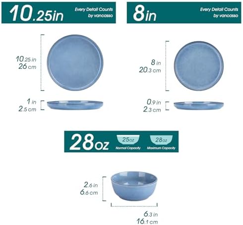 vancasso ANYA 18 Pieces Plates and Bowls Set, Blue Dinnerware Sets, Reactive Glaze Dishes Set for 6, Ceramic Dishware Sets Kitchen Dinner Set, Microwave & Dishwasher Safe - Image 2