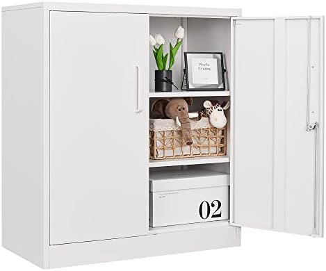 Letaya Metal Storage Cabinets with Lock, Small Locker Organizer Steel Cabinets, Adjustable Layers Shelves 2 Doors for Home, Office, Warehouse,Garage,Industrial,Employee Lockers (White-36) by LetayaMetalCabinets