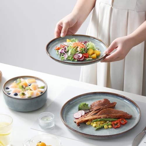 vancasso PLAYA Plates and Bowls Sets, 12 Pieces Light-Blue Dinnerware Sets for Kitchen, Reactive Glaze Dishes Set for 4, Dishwasher and Microwave Safe - Image 6
