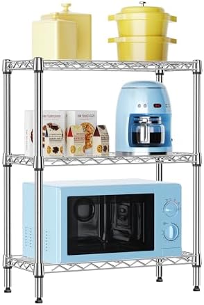 IZEUK 3 Tier Heavy Duty Steel Storage Shelves, Metal Shelf Wire Shelving Rack for Pantry, Kitchen, Cloakroom or Office Organization (11.8" D x 25.6" W x 31.5" H, 750LBS, Chrome) by IZEUK