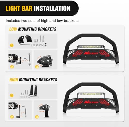Nilight Bull Bar with Light Bar for Dodge Ram 1500 2009-2024 | Fits 2009-2018 Ram 1500 & 2019-2024 Ram 1500 Classic (Excl Rebel/Sport). with License Plate Hole & Skid Plate Light Mount - Image 5
