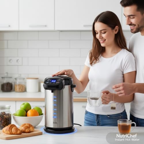 NutriChef Electric Water Boiler and Warmer - 3L/3.17 Qt Stainless Steel Electric Hot Water Dispenser w/Rotating Base, Auto Shut Off, Safety Lock, Instant Heating for Coffee & Tea (NCHUB13) - Image 2