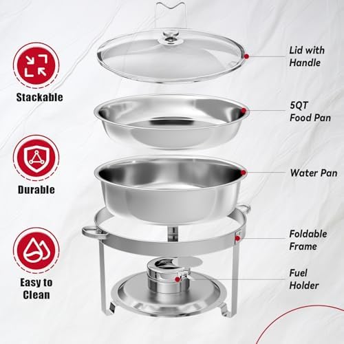 IMACONE Round Chafing Dish Buffet, 2 Pack, 5QT Glass Lid with Holder - Image 4