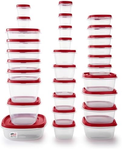 Rubbermaid 60-Piece Food Storage Containers with Lids, Microwave and Dishwasher Safe, Red Color, Ideal for Meal Prep and Pantry Storage by Rubbermaid
