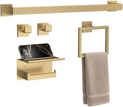 5-Piece 23.6 Inch Brushed Gold Bathroom Hardware Accessories Set by JIXB