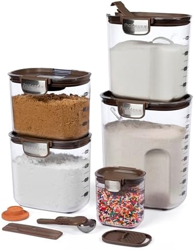 ProKeeper+ Airtight Food Storage Container Set – Clear Plastic Flour and Sugar Canister Set with Magnetic Accessories for Kitchen Organization (Brown, 9-Piece) by Unknown