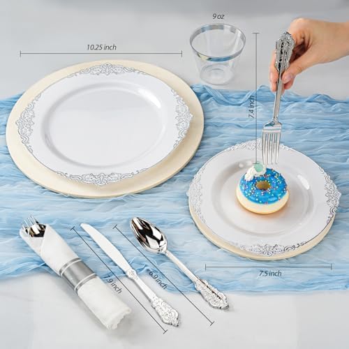 Bestluck 175PCS White Silver Disposable Dinnerware for 25 Guests - Image 2