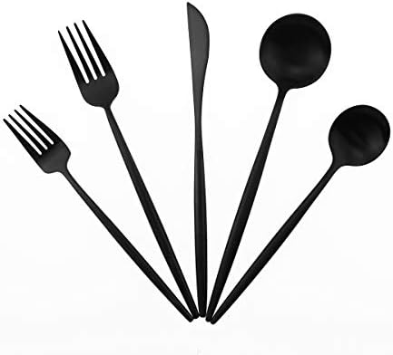 Matte Balck Silverware Set,Gugrida 5-Piece 18/10 Stainless Steel Satin Finish Flatware Set,Kitchen Utensil Set,Tableware Travel Cutlery Set for Camping Office or School Lunch, Dishwasher Safe by Gugrida
