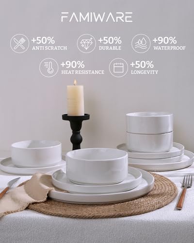 Famiware Nebula Plates and Bowls, 18-Piece Dinnerware Set, White - Image 5