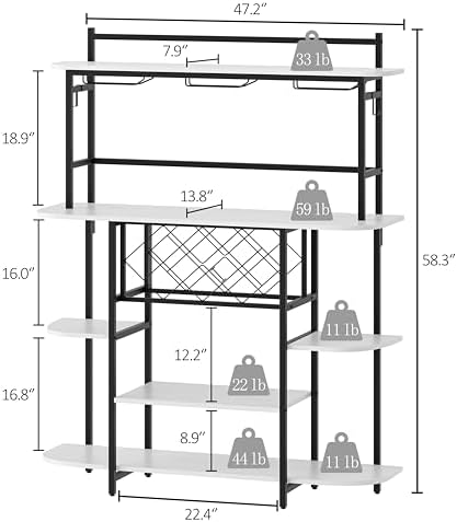 Wine Rack Table with RGB LED Lights, Home Bar Cabinet for Liquor and Glasses, Bar Stand for Living Room, Wood Wine Bar Table with Storage Shelves, Freestanding Bar for Apartment, 47.2" Rustic - Image 2