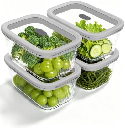4-Pack Glass Food Storage Containers with Tempered Glass Lids, 4.6 Cup (37.2oz) Airtight, Oven & Microwave Safe (-4°F~950°F), Leakproof Meal Prep & Lunch Containers by BOROHOUSE