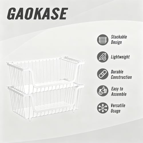 GAOKASE 4 Pcs Stackable Wire Baskets,14.57" L x 7.09" W x 5.12" H - Image 4